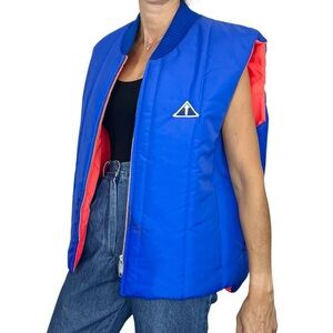 Vtg 70s 80s Canadian made reversible blue orange boxy zip up puffer vest XL
